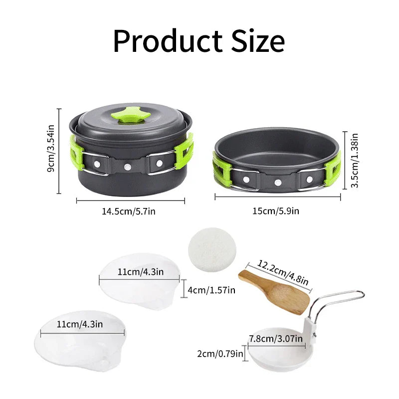 9-Piece Camping Cookware Set Green