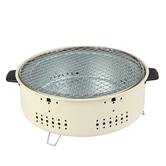 Round Charcoal BBQ Grill Stove White