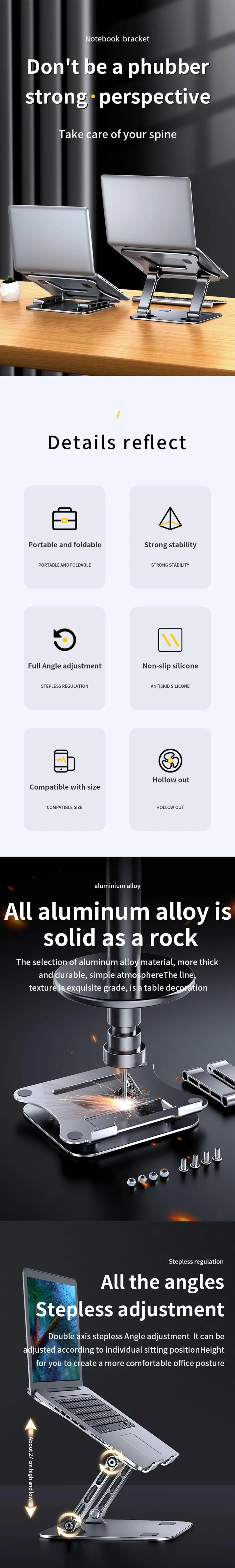 Laptop Stand Adjustable Aluminum Up to 17 Inch Laptop Portable Cooling