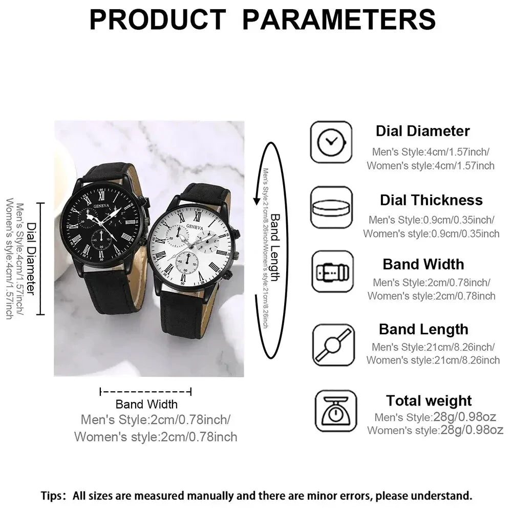 Couple Leather Quartz Watches Set