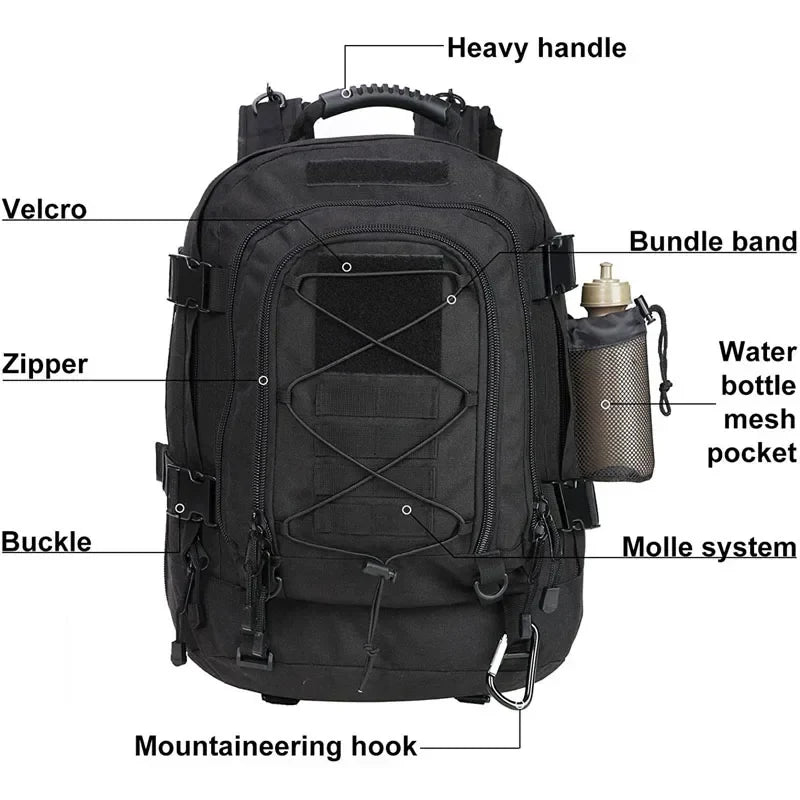 Tactical MOLLE Backpack Heavy-Duty Rucksack Black