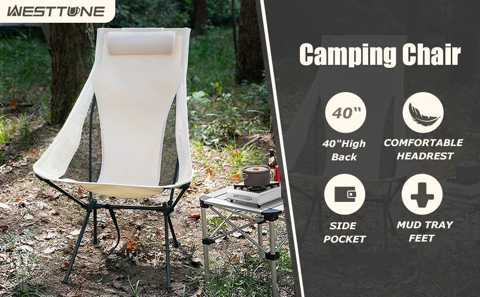 Portable Camping Chair - Lightweight Aluminum Alloy with Headrest