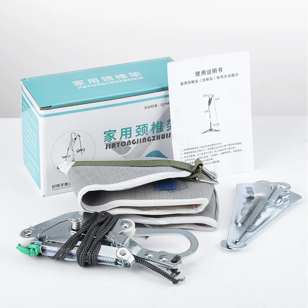 Over-Door Hanging Neck Traction Kit Adjustable Cervical Stretcher Green