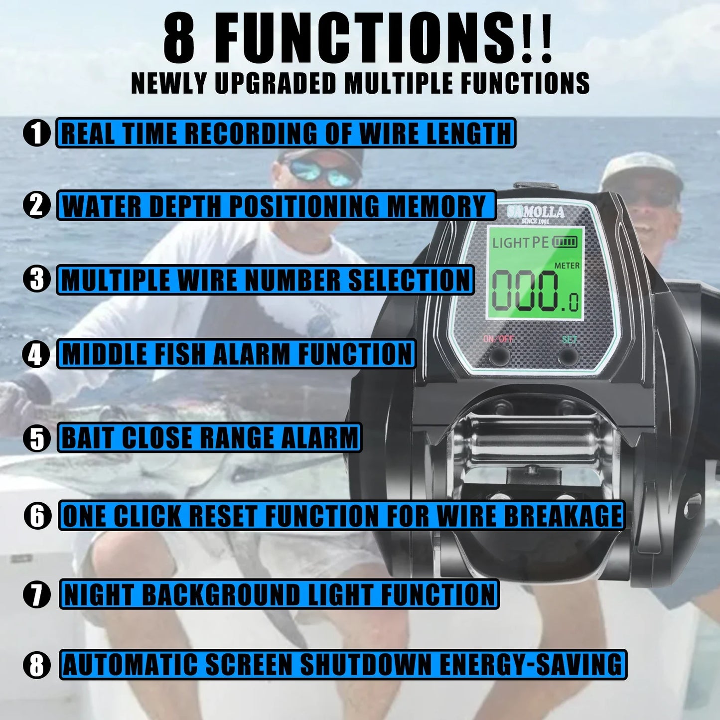 Large Electronic Baitcasting Reel Digital Display Right Hand Black