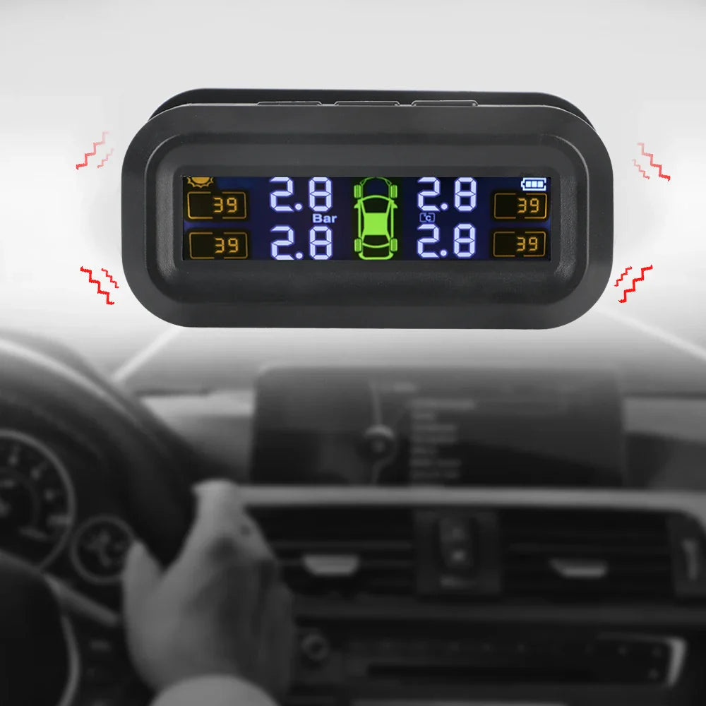 Wireless Tire Pressure Monitoring System Solar And USB Charging Black