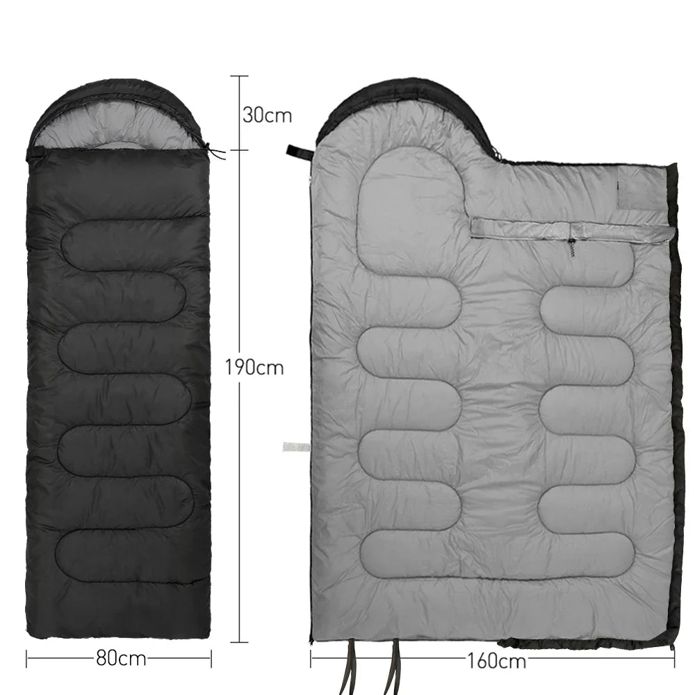 4-Season Camping Sleeping Bag Warm Cotton Mummy Envelope Black
