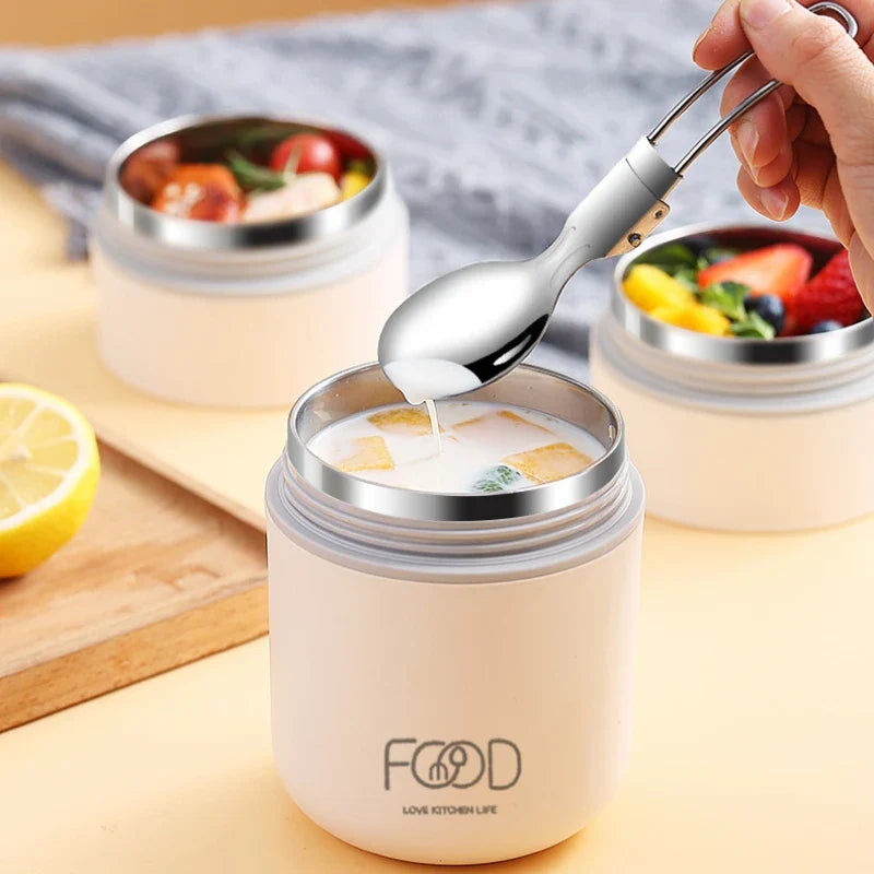 680ml Stainless Steel Thermal Porridge Cup Insulated Lunch Box White