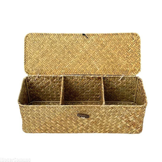 Multi-Purpose Seagrass Storage Basket with Lid and Sections