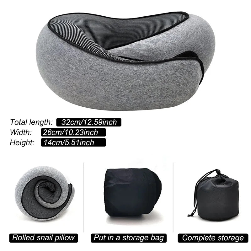 Memory Foam U Shaped Travel Neck Pillow Snail Style Dark Grey