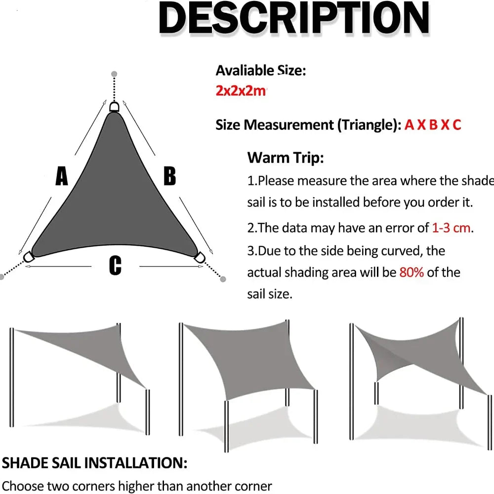 Premium Triangle Sun Shade Sail with Ropes (Grey)