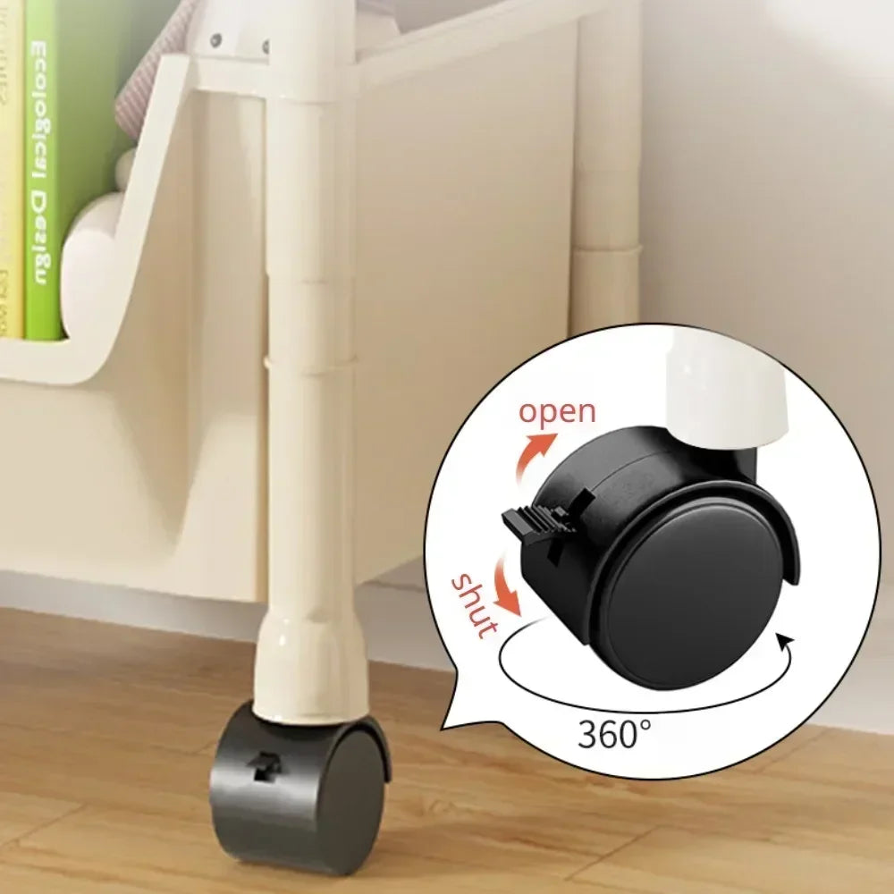Portable Trolley Bookshelf with Wheels for Storage