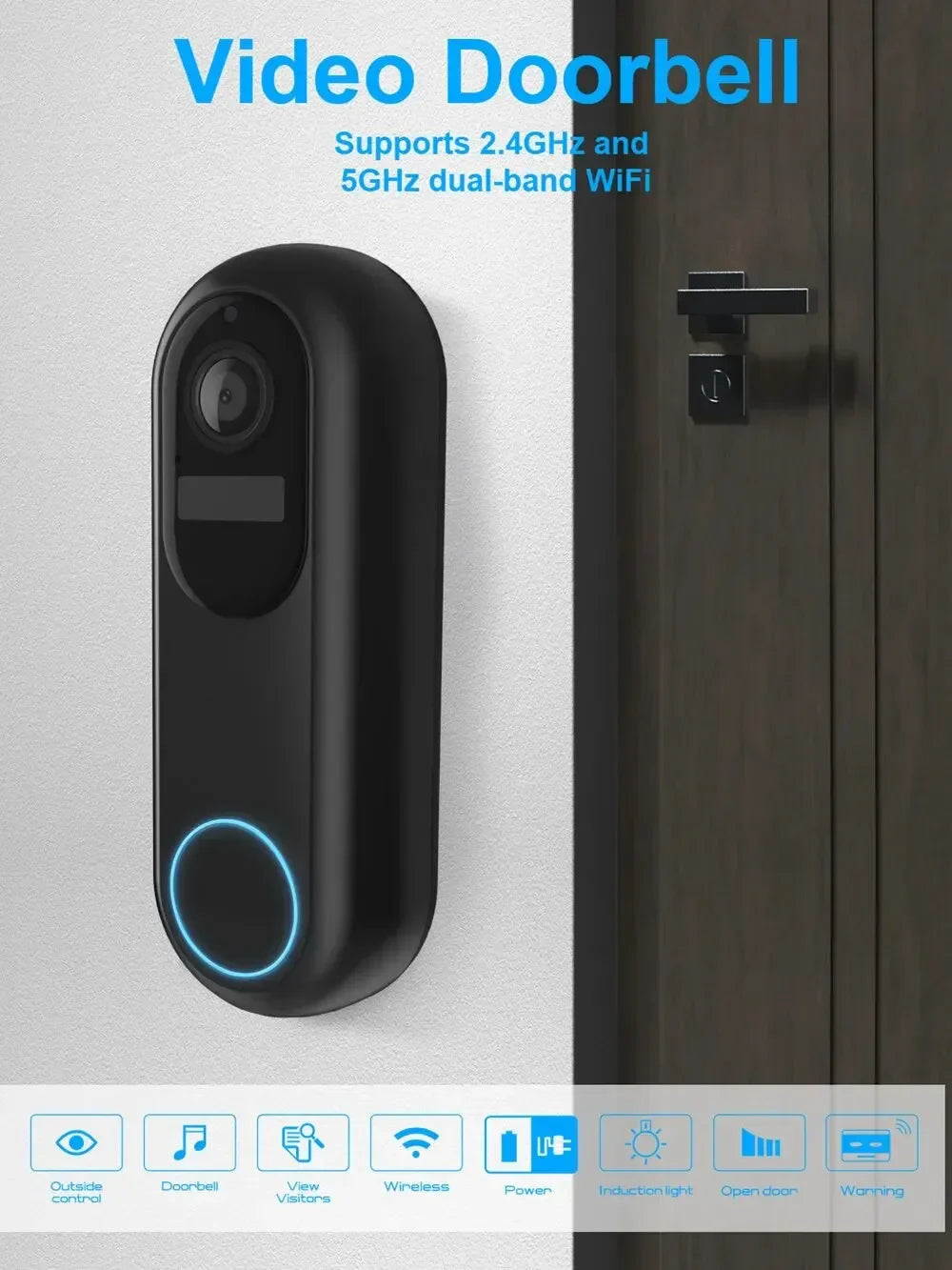 Smart Video Doorbell Wireless Waterproof Night Vision (1080P)