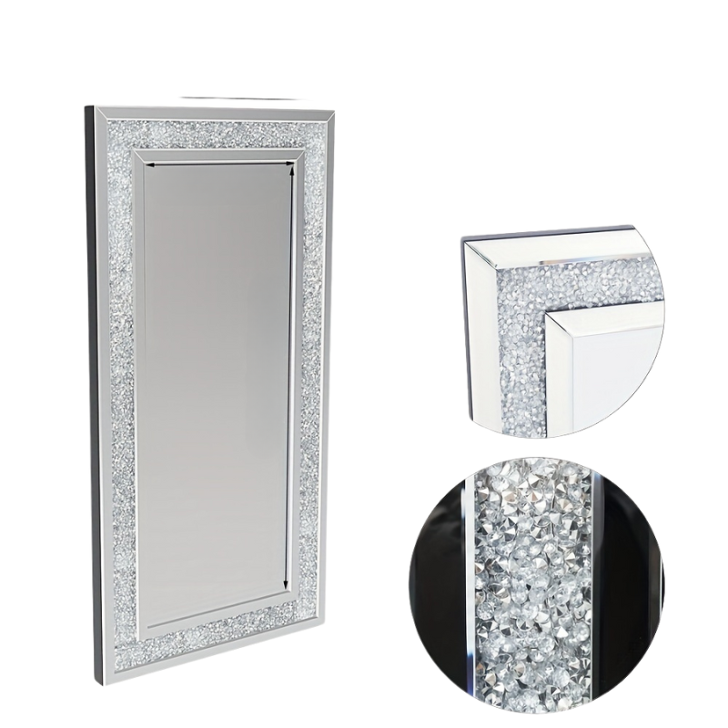 Extra Large Crushed Crystal Silver Vanity Wall Mirror (120cm)