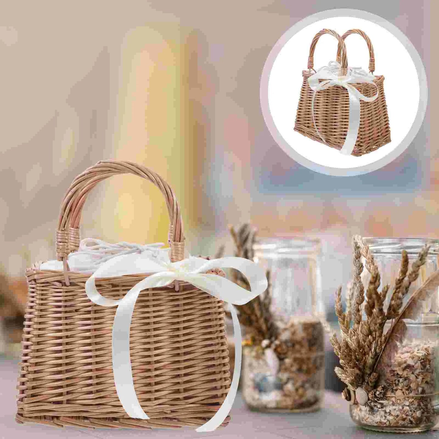 Portable Woven Delicate Rattan Flower Basket