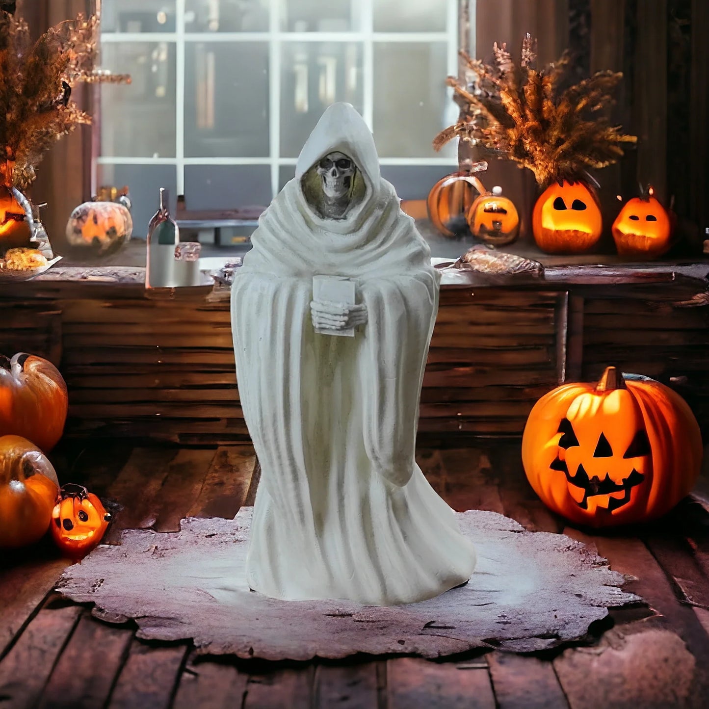 White Skull Statue Halloween Garden Decor Resin