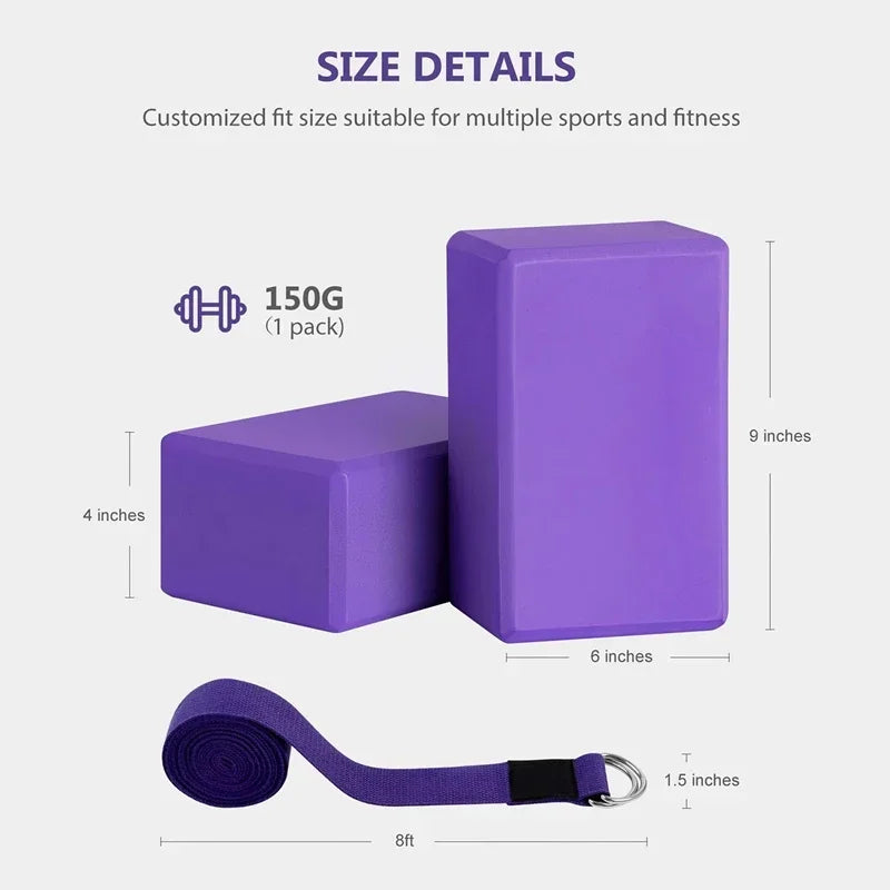 Yoga Block & Strap Set EVA Foam Non-Slip Blocks (Purple)