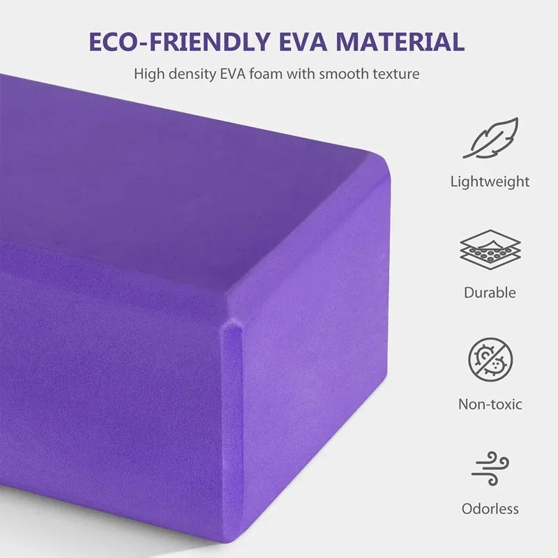 Yoga Block & Strap Set EVA Foam Non-Slip Blocks (Purple)