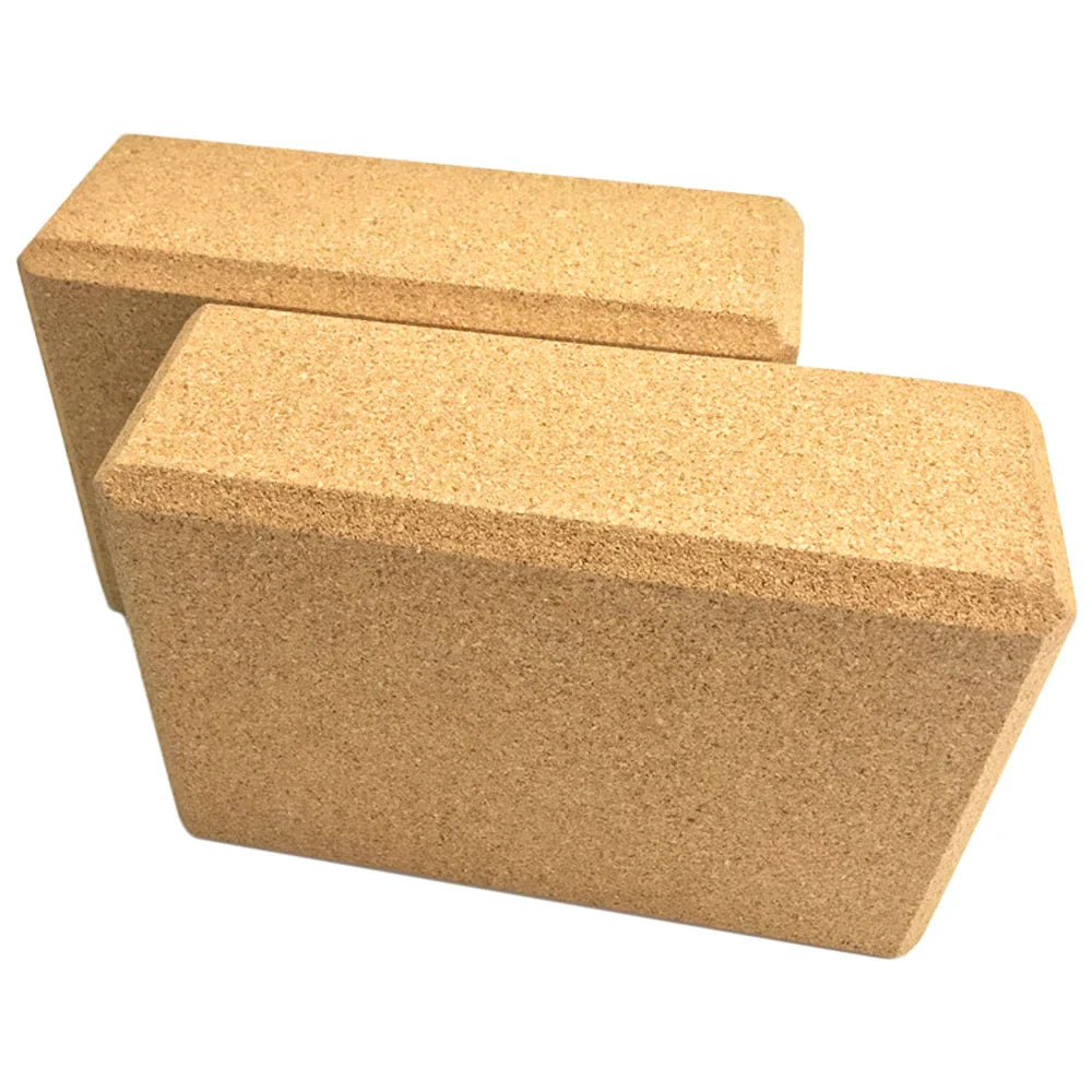 Yoga Blocks Set with Cork Blocks and Stretching Strap (Beige)
