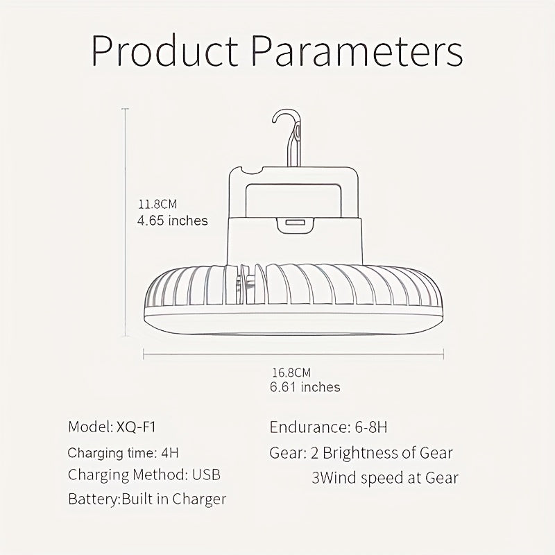 Camping Fan Light with Hook, Magnet & USB