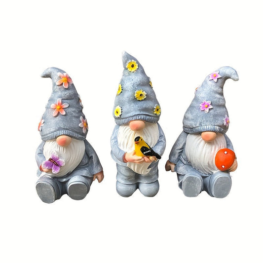 3-Piece Easter Resin Gnome Garden Statue Set Rustic Style