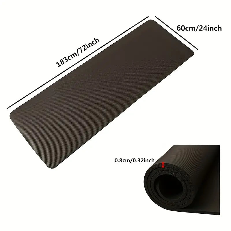 Premium 0.8cm Thick Black Yoga Mat with Carry Strap