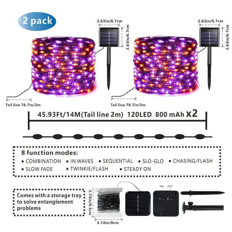 Enhance Your Halloween Ambiance with 2 Pack Orange & Purple Solar Halloween Lights