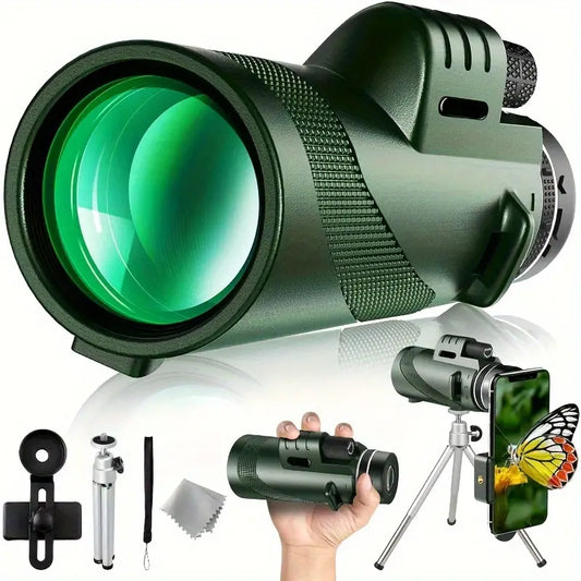 80x100 Monocular Telescope with Phone Clip and Tripod - Green