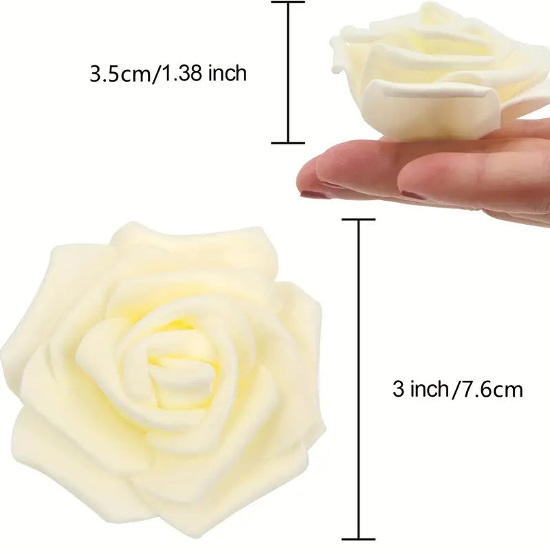 50pcs Ivory Artificial Foam Rose Flower Heads - 7.5cm | Elegant Bulk Decor
