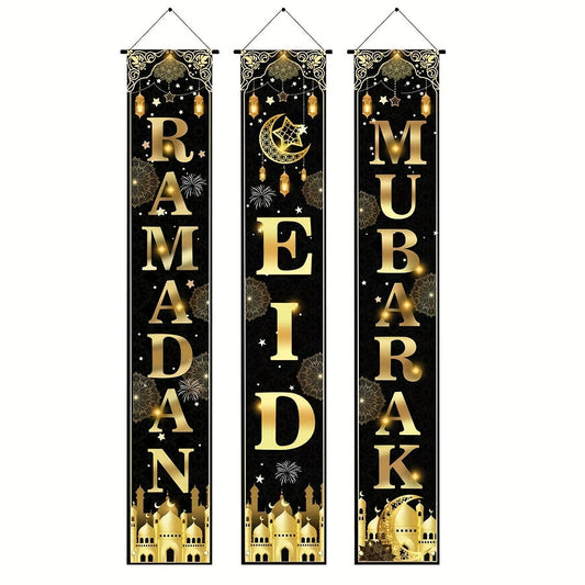 3pcs Ramadan & Eid Door Banner Decorations