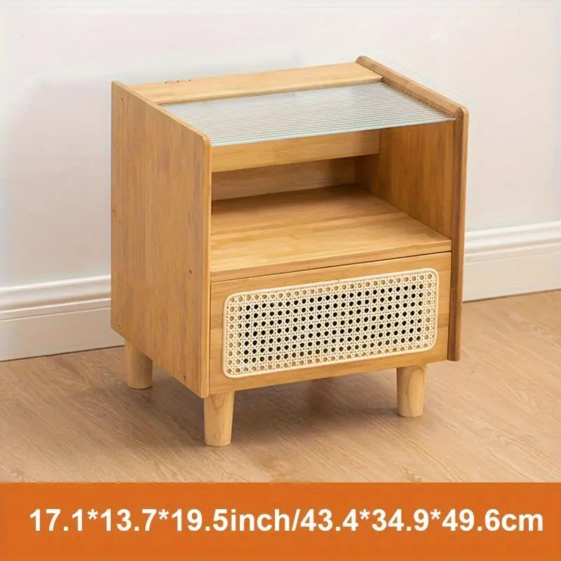 Modern Minimalist Bedside Table w/ Storage - Bamboo