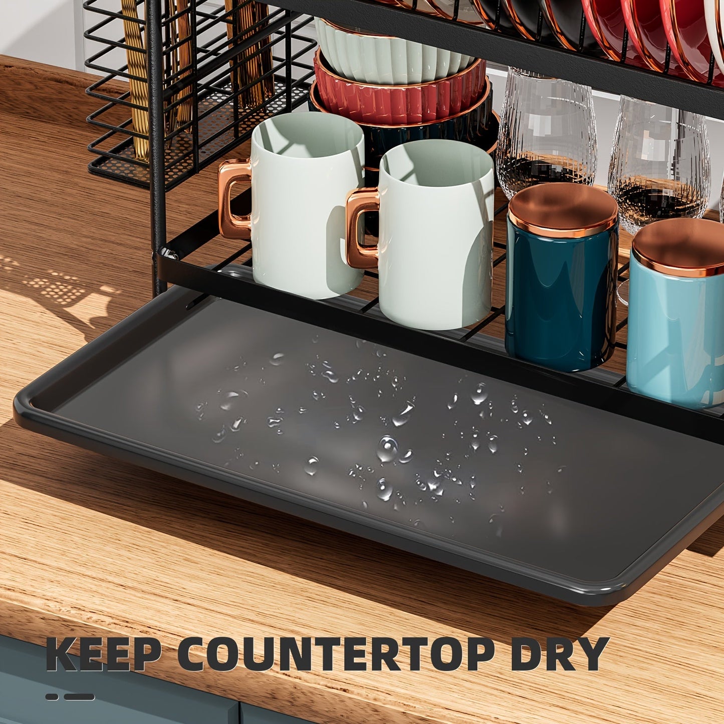 Metal Kitchen Dish Rack with Drainboard