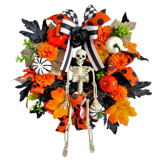 Gothic Horror Wreath Skeleton Pumpkin Halloween Decor