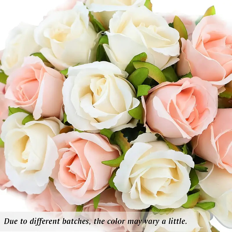 12-Piece Premium Artificial Rose Flowers with Stems(Champagne)