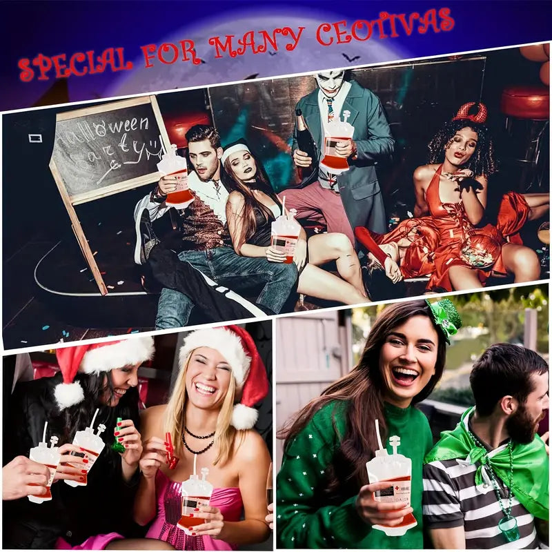 50pcs Blood Bags for Drinks - Vampire Drink Pouch with Syringes