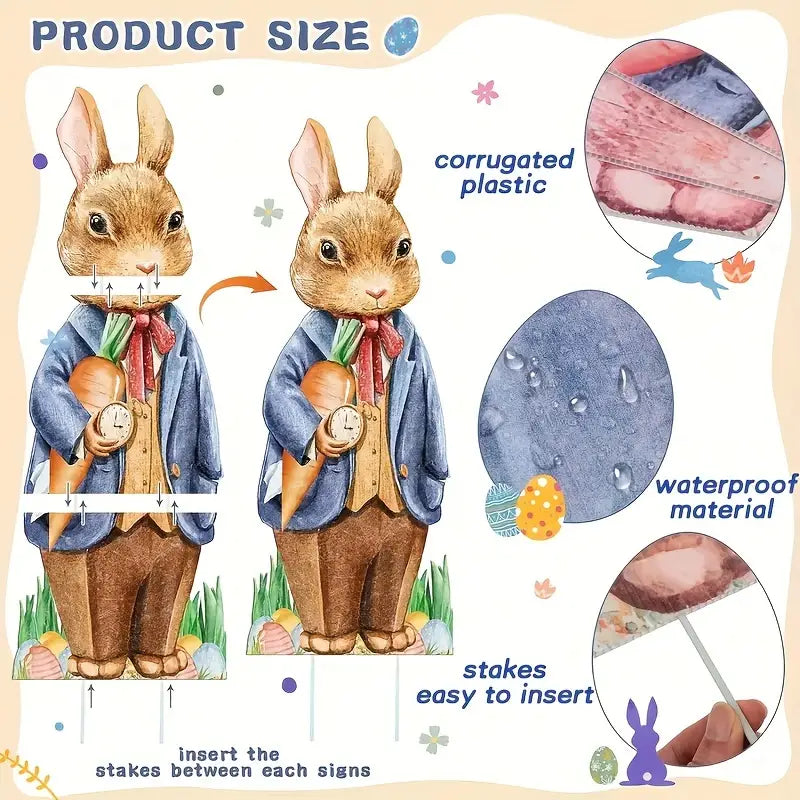 Easter Yard Signs Duo with Stakes - Whimsical 89.92cm Large Bunny Lawn Decorations (2pcs)