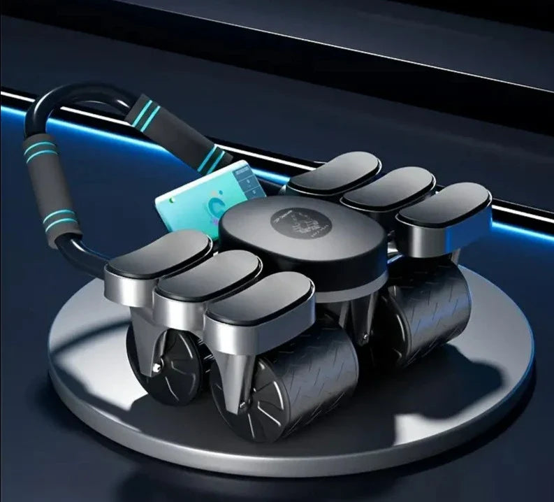 1pc 4-Wheel Abdominal Roller with Automatic Rebound and Elbow Support Pads - Black