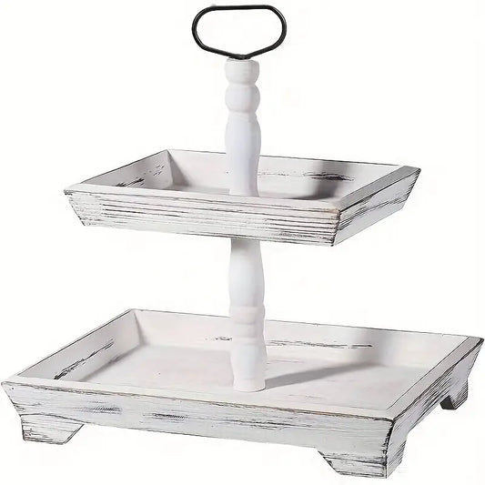 Rustic Wood Tiered Tray Stand - Farmhouse Chic Daily Decor