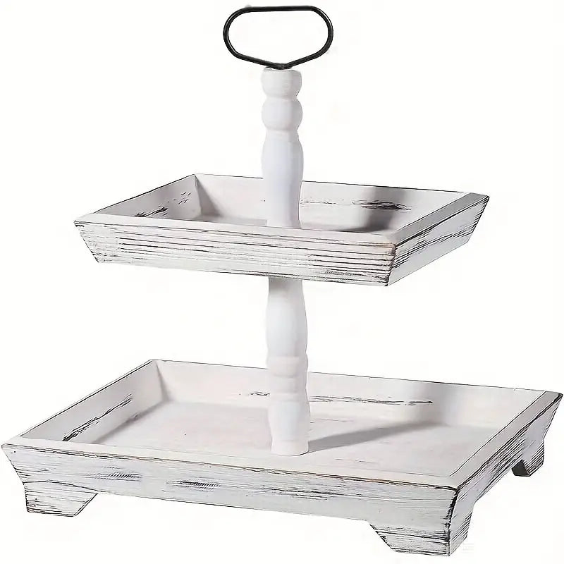 Rustic Wood Tiered Tray Stand - Farmhouse Chic Daily Decor