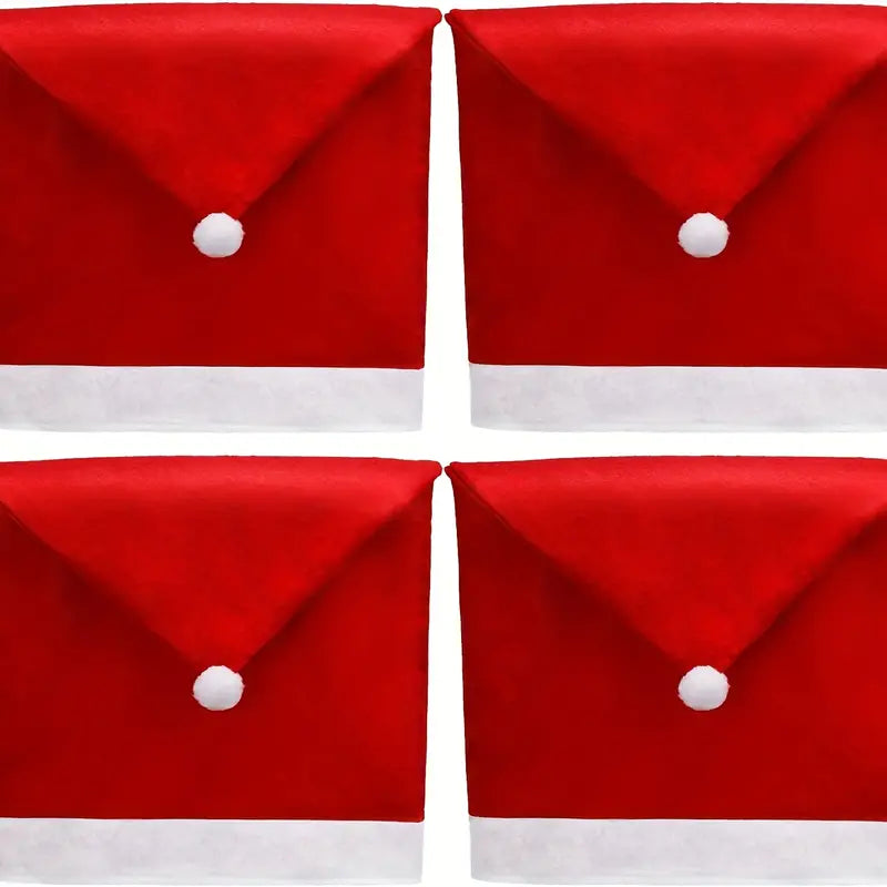 4Pcs Christmas Chair Covers - Santa Claus Red Hat Snowflake Chair Xmas Cap
