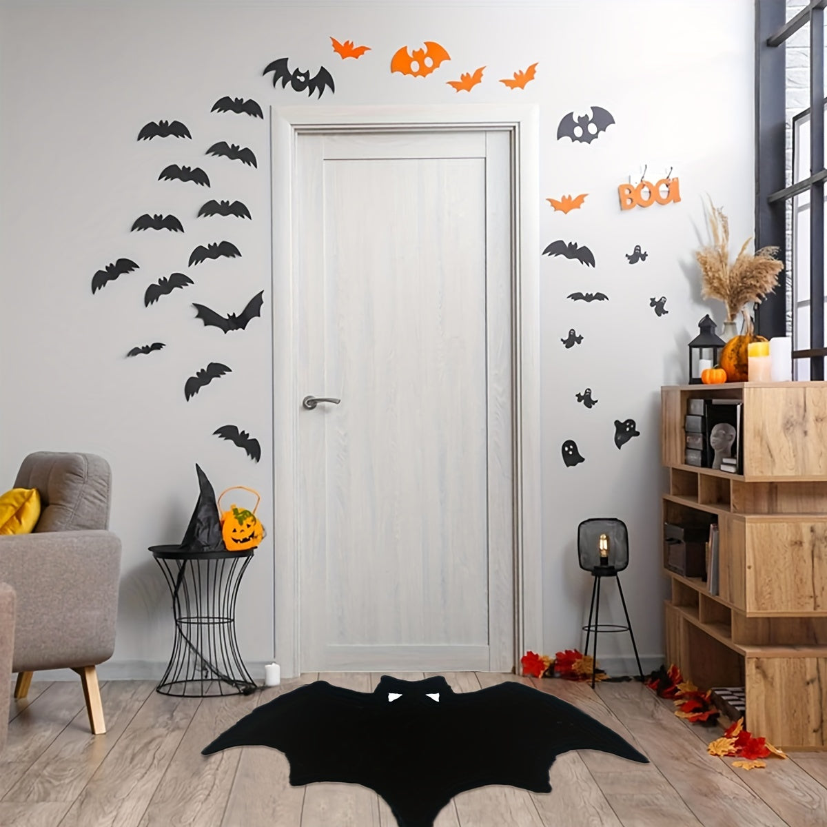 Black Bat-Themed Area Rug