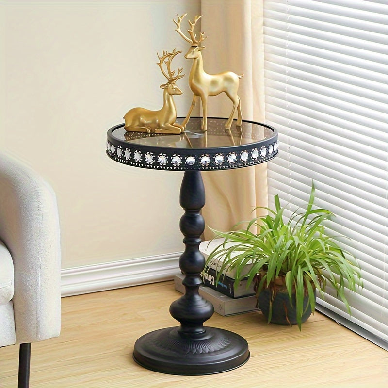 Corner Table Round Minimalist Side Table (Black + Lace)