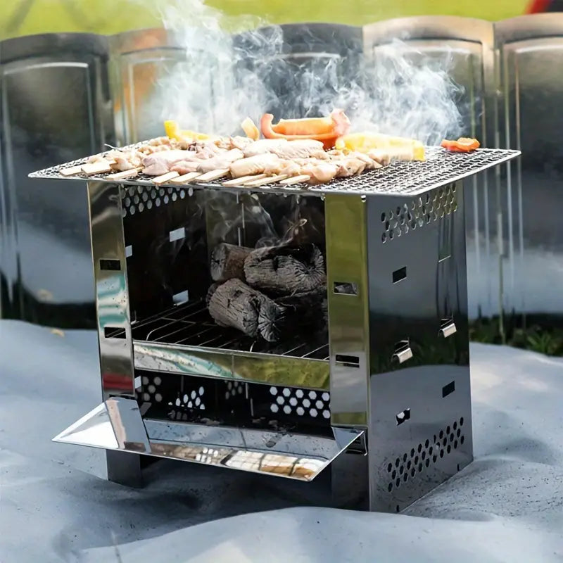 Portable Stainless Steel Wood Stove: Multi-functional Square Cookware(1pc)