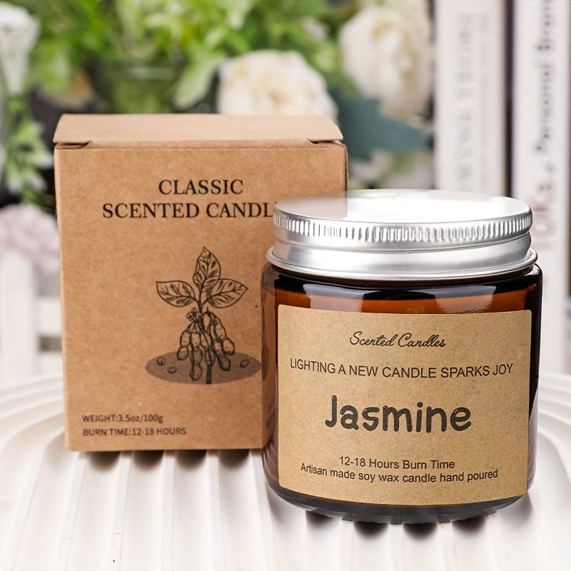 Jasmine Scented Soy Wax Candle in Glass Bottle