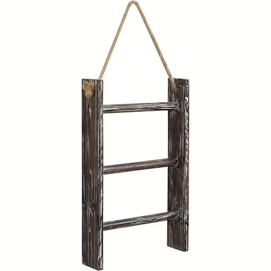 Rustic Wood Wall Hanging Towel Rack with 3 Tiers - Shabby Chic Style