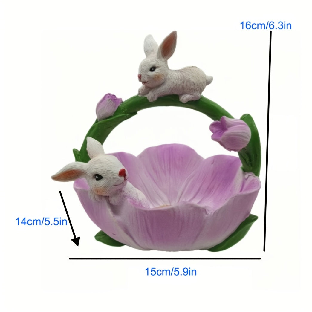 Resin Bunny & Lotus Figurine for Home Decor
