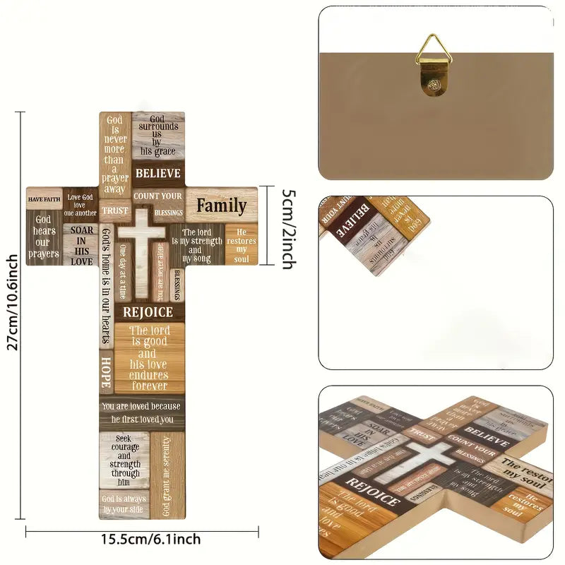 Faithful Reminders: Wooden Christian Cross Wall Decor with Biblical Verse