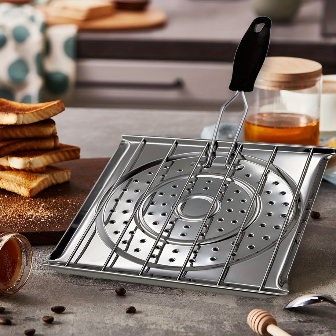 Stainless Steel Stove Top Toaster with Foldable Handle