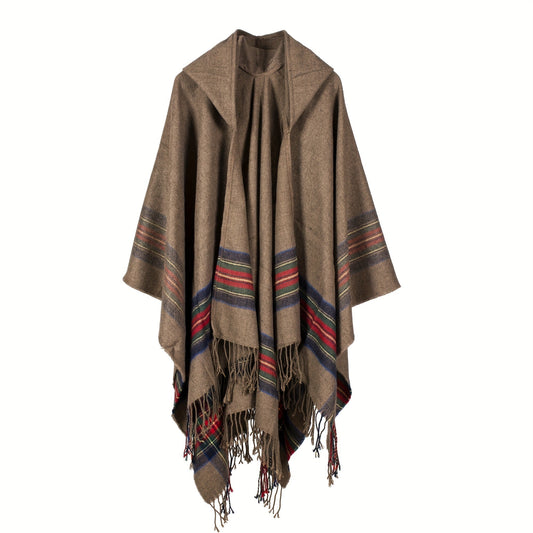 Oversized Scottish Hooded Cardigan Tassel Shawl Cloak
