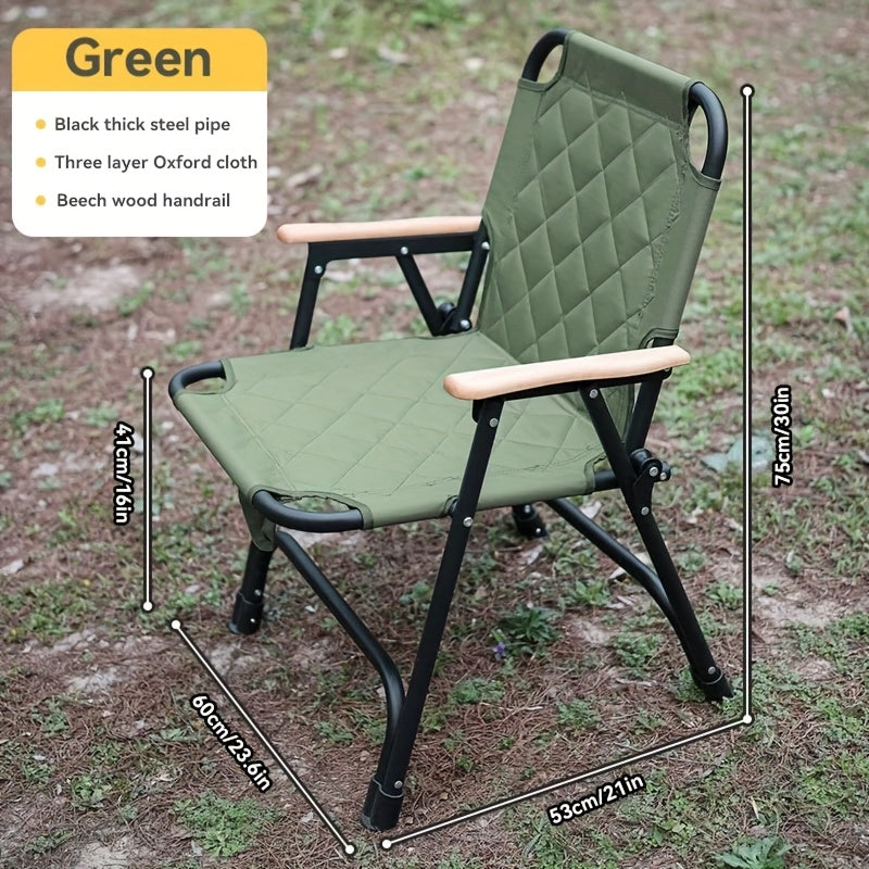 Oak Folding Armchair with Stainless Steel Frame
