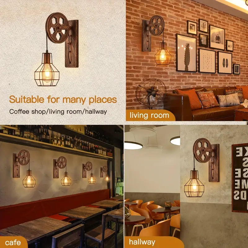 Vintage Industrial Wall Sconce - Rustic Farmhouse Bedside Lamp (Bronze)